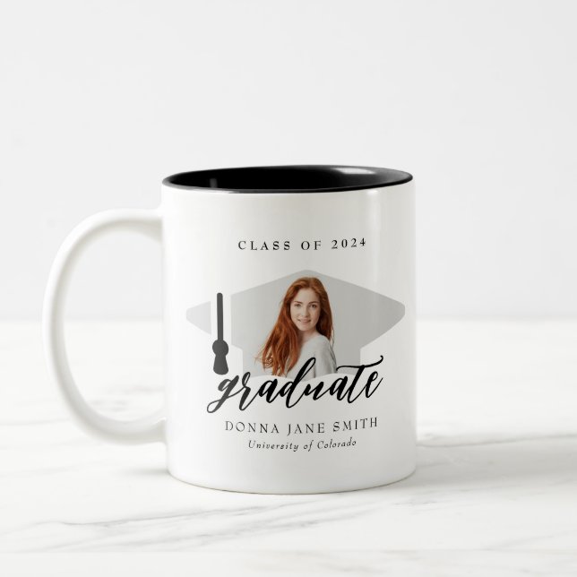 I did it! Graduation Cap Personalized Photo Grad Two-Tone Coffee Mug (Left)