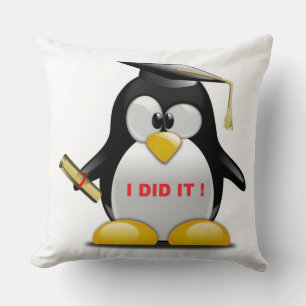 "I DID IT" GRADUATION PENGUIN CUSHION