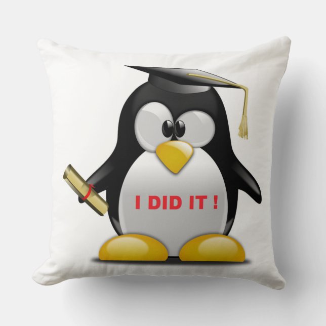 "I DID IT" GRADUATION PENGUIN CUSHION (Front)