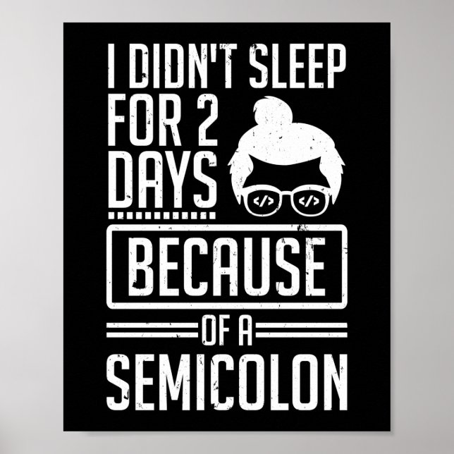 I Didn't Sleep 2 Days Semicolon Programmer Coding Poster (Front)