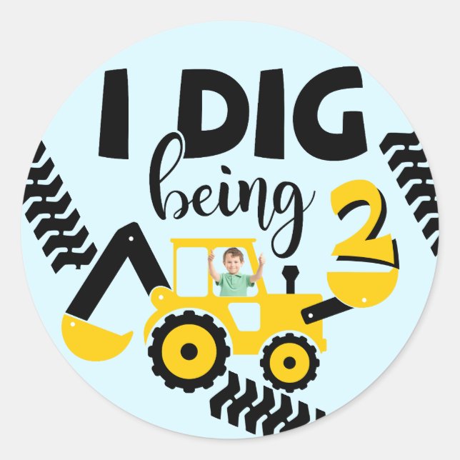 I Dig Being 2 Birthday Construction Classic Round Sticker (Front)