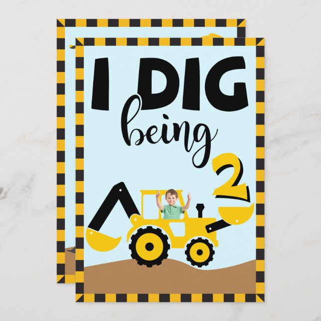 I Dig Being 2 Birthday Construction Invitation (Front/Back)