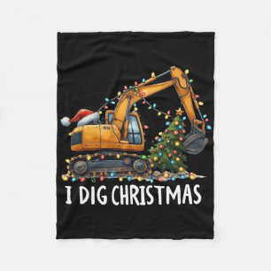 I Dig Christmas Excavator Construction Truck Diggi Fleece Blanket