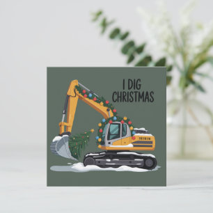 I Dig Christmas Excavator Santa Boy Funny Kids Holiday Card