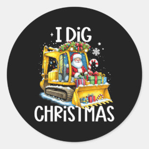 I-Dig Christmas Santa Riding Excavator Constructio Classic Round Sticker