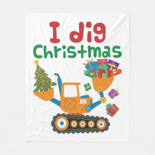 I Dig Christmas Xmas Holiday Excavator Fleece Blanket