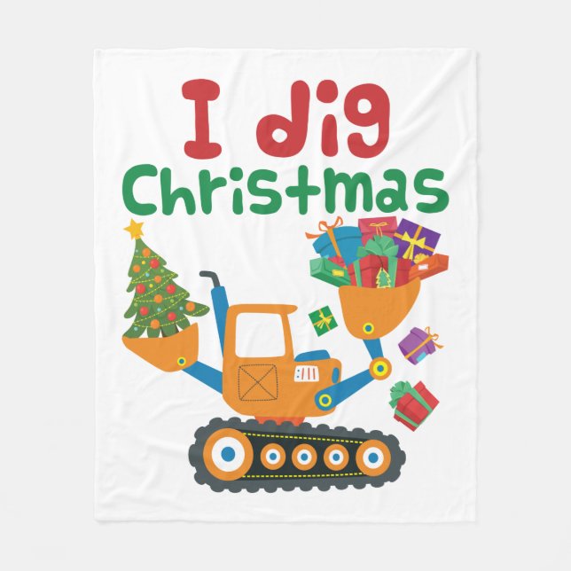 I Dig Christmas Xmas Holiday Excavator Fleece Blanket (Front)