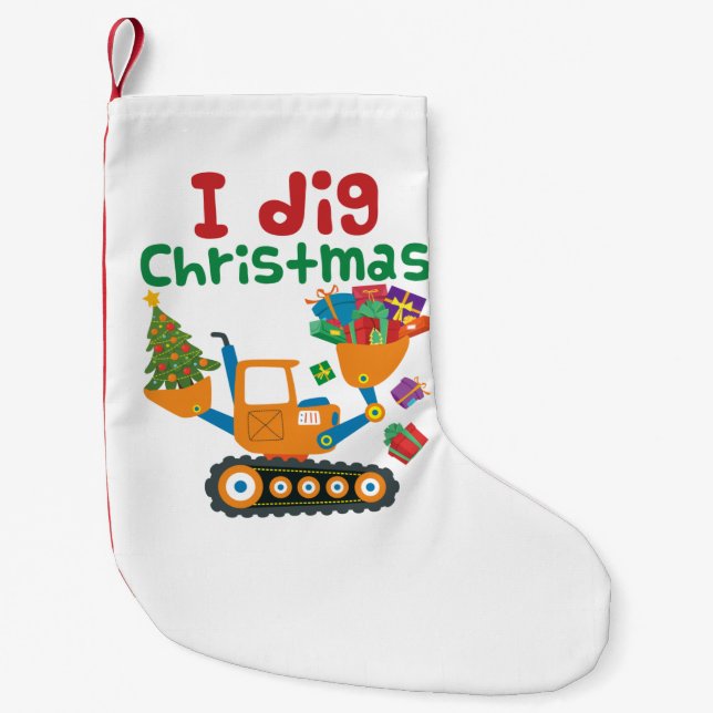 I Dig Christmas Xmas Holiday Excavator Small Christmas Stocking (Front)