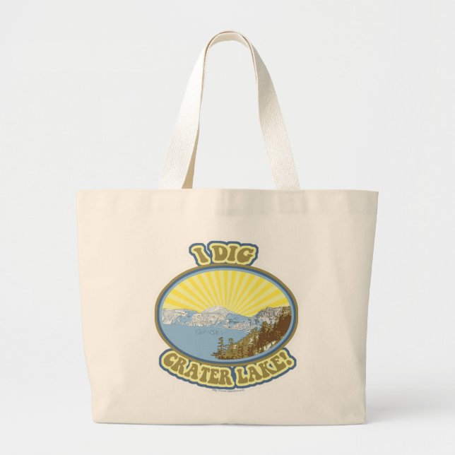 I Dig Crater Lake Illustrated Travel Motto Fun Large Tote Bag (Front)