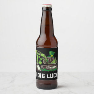 I Dig Luck Excavator St Patrick's Day Irish Beer Bottle Label