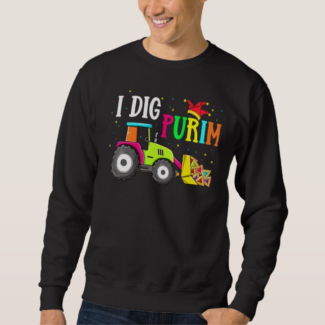 I Dig Purim Hamantaschen Tractor Jewish Toddlers B Sweatshirt (Front)