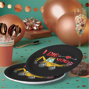 I Dig You Backhoe Valentine Paper Plate