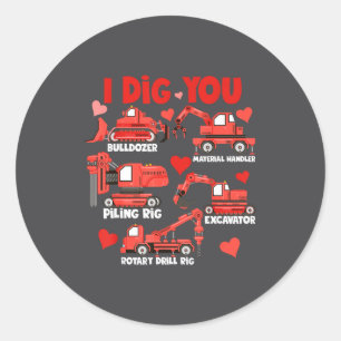 I Dig You Construction Trucks Valentine's Day Boys Classic Round Sticker