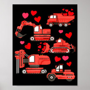 I Dig You Construction Trucks Valentines Day Boys Poster