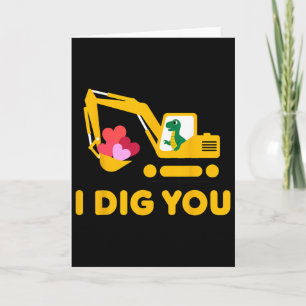 I Dig You Cute Dino Excavator Kids Valentine Day B Card