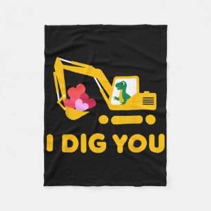 I Dig You Cute Dino Excavator Kids Valentine Day B Fleece Blanket