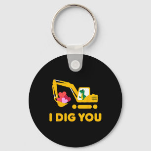 I Dig You Cute Dino Excavator Kids Valentine Day B Key Ring
