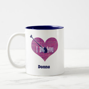 I Dig You Pink Grid Heart Sahpe Two-Tone Coffee Mug