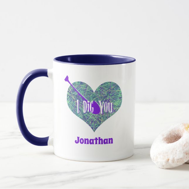 I Dig You Purple Network Heart Shape Mug (With Donut)