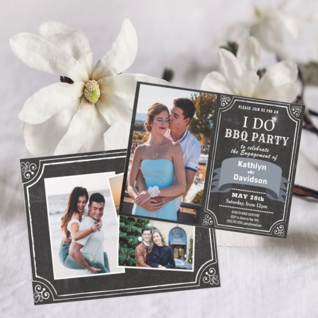 I DO 4 Photo Engagement Chic BBQ Party Invitation (Creator Uploaded)