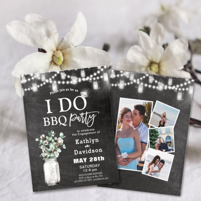 I DO 4 Photo Eucalyptus Chic Engagement Invitation (Creator Uploaded)