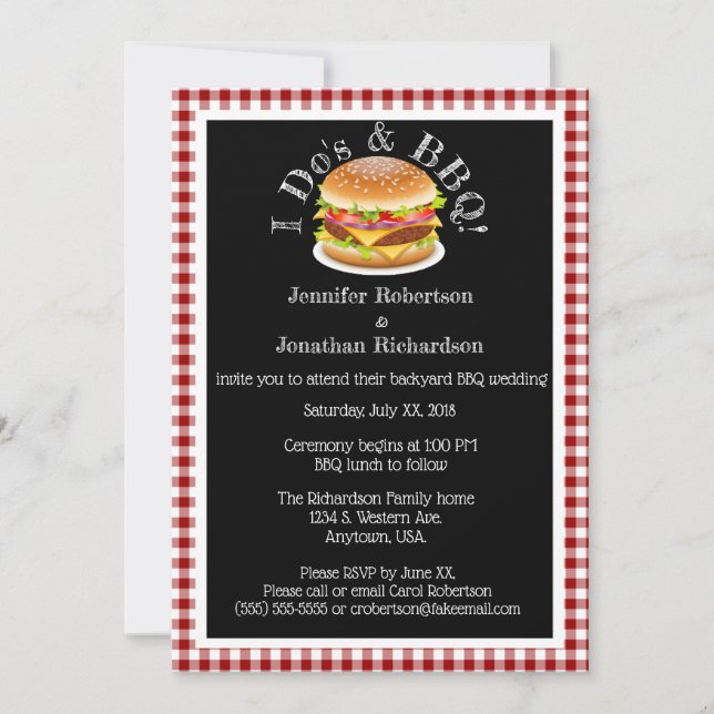 I Do and BBQ Gingham Hamburger Casual Wedding #2 Invitation (Front)