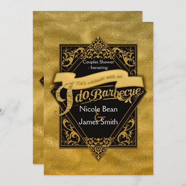 I DO BARBECUE BBQ Faux Gold Foil Engagement Invitation (Front/Back)
