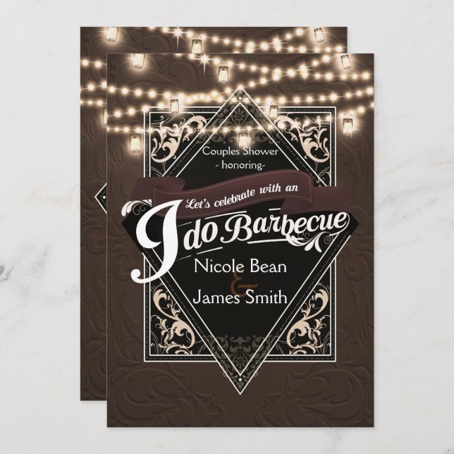 I DO BARBECUE BBQ Faux Leather & Lights Engagement Invitation (Front/Back)