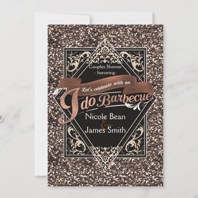 I DO BARBECUE BBQ Faux Rose Glitter Engagement Invitation (Front)