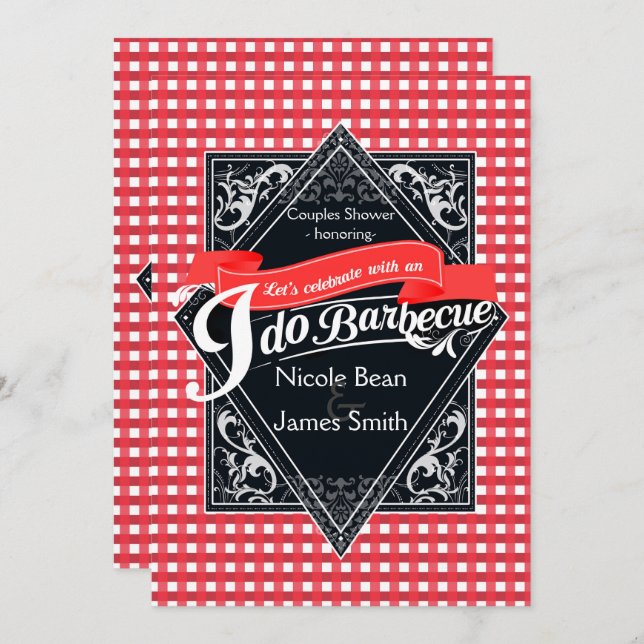 I DO BARBECUE BBQ Red White Chequered Engagement Invitation (Front/Back)