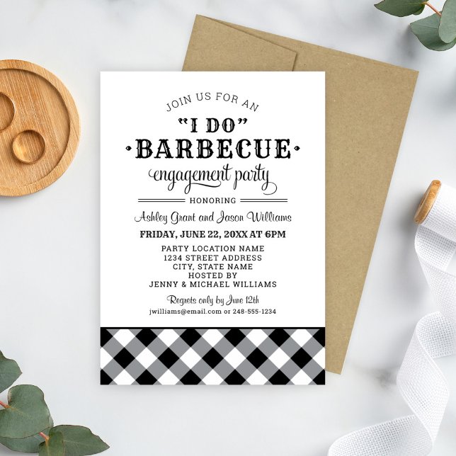 I Do BBQ Black and White Wedding Engagement Party Invitation (Creator Uploaded)