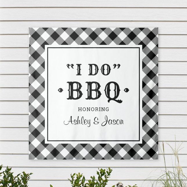 I Do BBQ Black Gingham Wedding Backdrop Tapestry (Creator Uploaded)