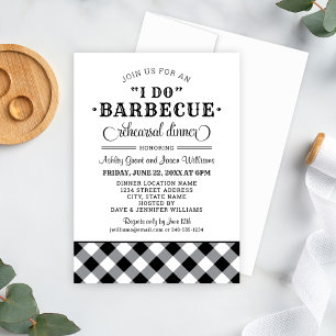 I Do BBQ Black Gingham Wedding Rehearsal Dinner Invitation