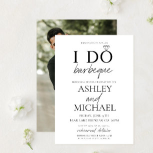 I DO BBQ Black & White Script Photo Rehearsal Invitation