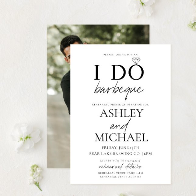 I DO BBQ Black & White Script Photo Rehearsal Invitation (Creator Uploaded)