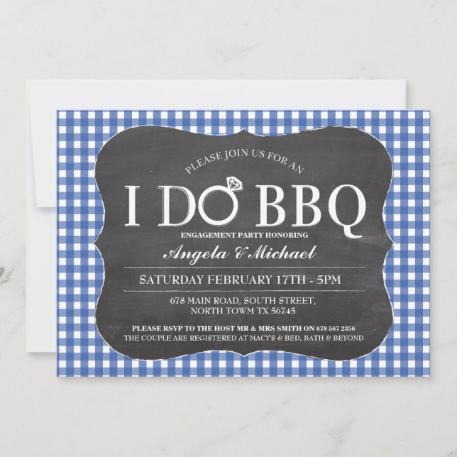 I DO BBQ Blue Engagement Couples Shower Invitation (Front)