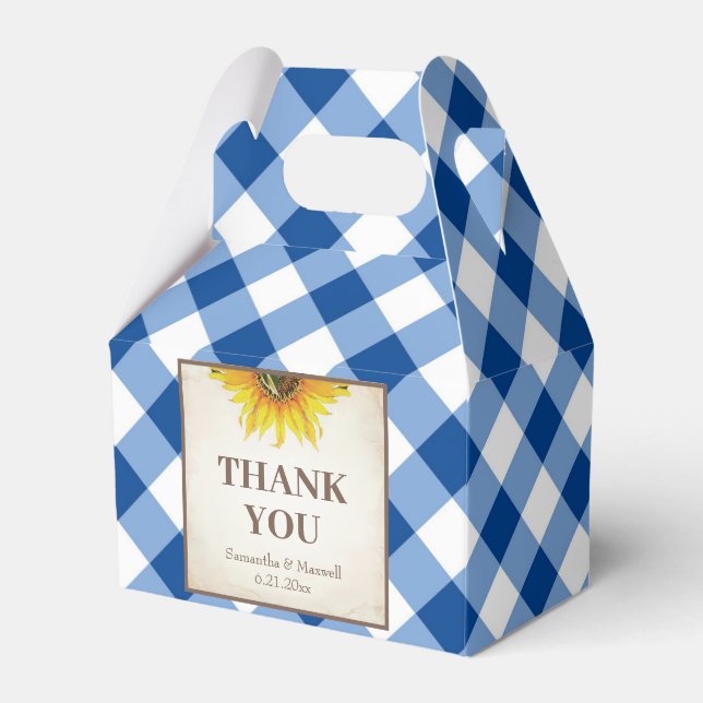 I Do BBQ Blue Gingham Sunflower Favour Box (Front Side)