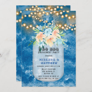 I Do BBQ Blue Lights Mason Jar Engagement Party Invitation