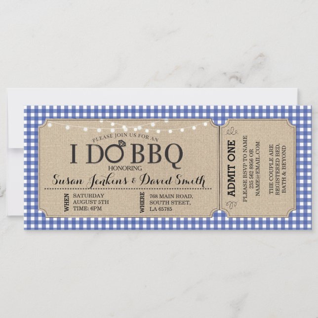 I DO BBQ Blue Navy Engagement Ticket Party Invite (Front)