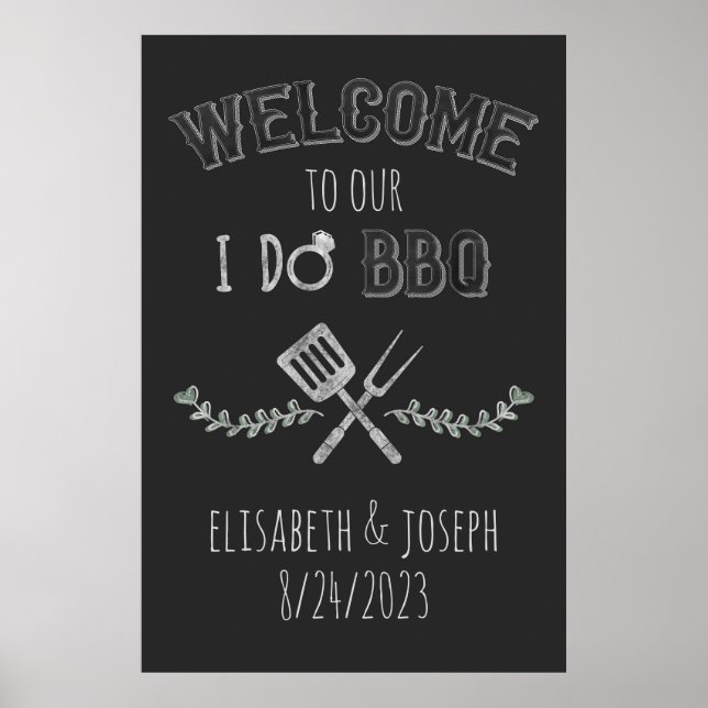 I Do BBQ Bridal Shower Engagement Green Welcome Poster (Front)