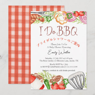 I Do BBQ Bridal Shower Utensil Food Red Gingham Invitation