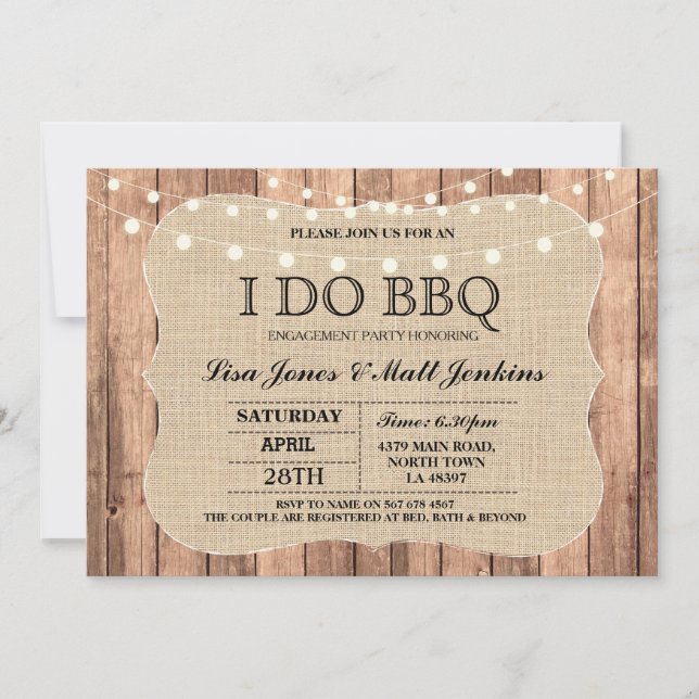 I DO BBQ Burlap Rustic Engagement Invitation (Front)