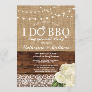 I DO BBQ Burlap Wood Lace Lights Chalk Rose Invite