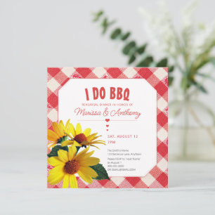 I DO BBQ casual vintage gingham daisies rehearsal Card