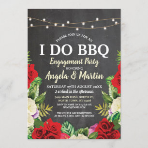 I DO BBQ Chalk Red Rose Chalk Floral Shower Invite
