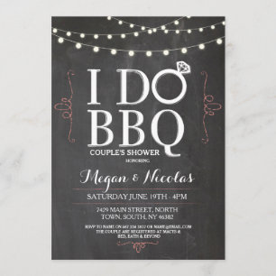 I DO BBQ Chalkboard Coral Engagement Party Invite