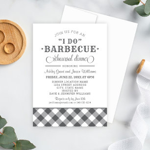 I Do BBQ Charcoal Grey Gingham Rehearsal Dinner Invitation