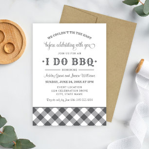 I Do BBQ Charcoal Grey Gingham Wedding Celebration Invitation