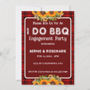 I DO BBQ Chequered Sunflower Engagement Party  Invitation