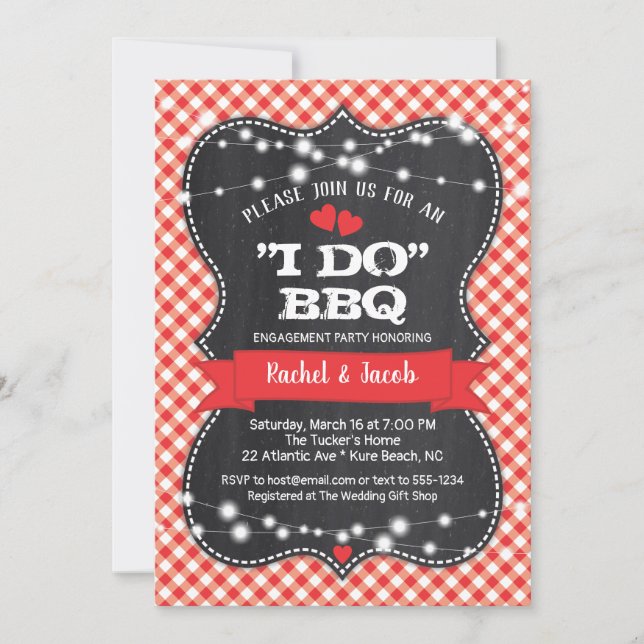I DO BBQ Couples Co-ed Chalkboard Engagement Party Invitation (Front)